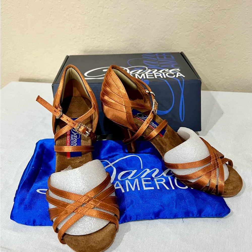 Women’s Latin Ballroom Dance shoesDANCE AMERICA LIMITED EDITION Vegas Tan Satin